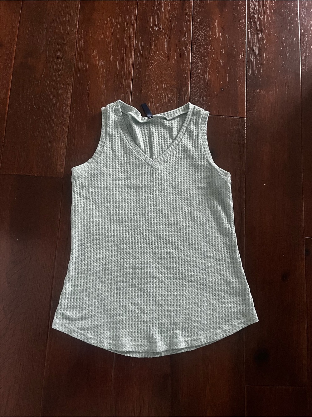 Waffle knit vneck blue green tank top